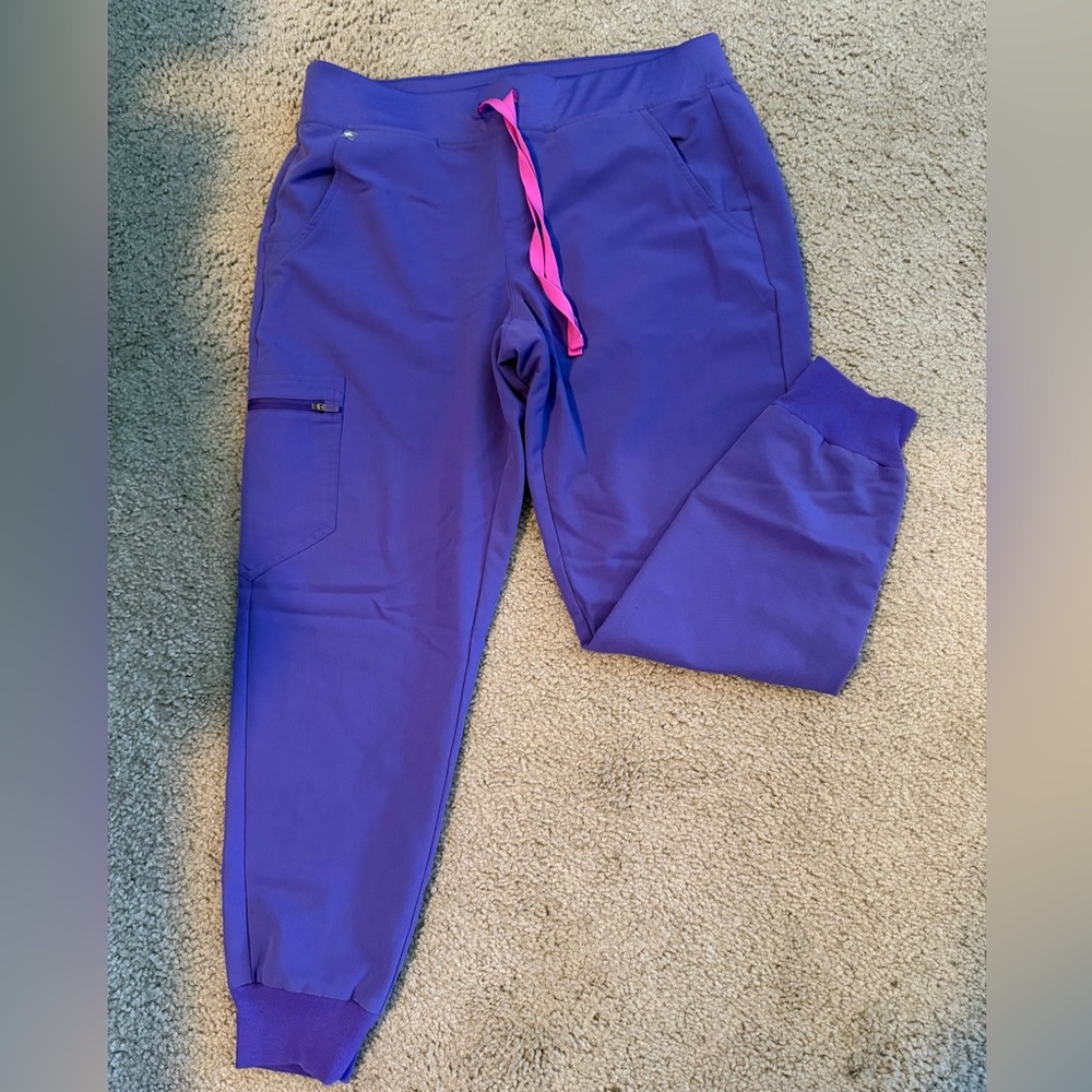 Figs Purple Joggers with Pink Drawstring